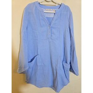 Soft Surroundings Blue Cotton Gauze Tunic Top Long Sleeve Pockets Medium 247431